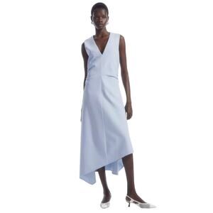 NWT $135 COS Gathered Asymmetric Midi Dress in White Size Small